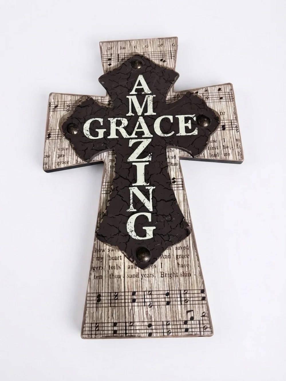Amazing Grace Decorative Wall Cross - Rustic Brown & Cream